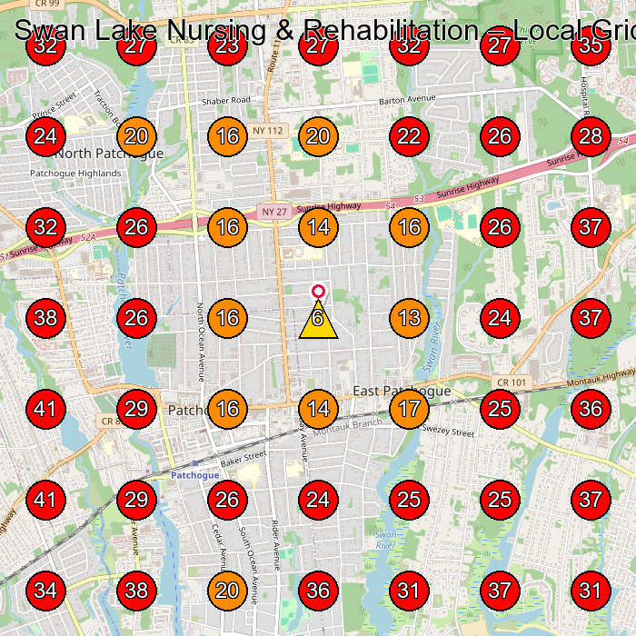 Swan Lake Nursing & Rehabilitation GeoGrid visibility map for Nursing Home in Holtsville